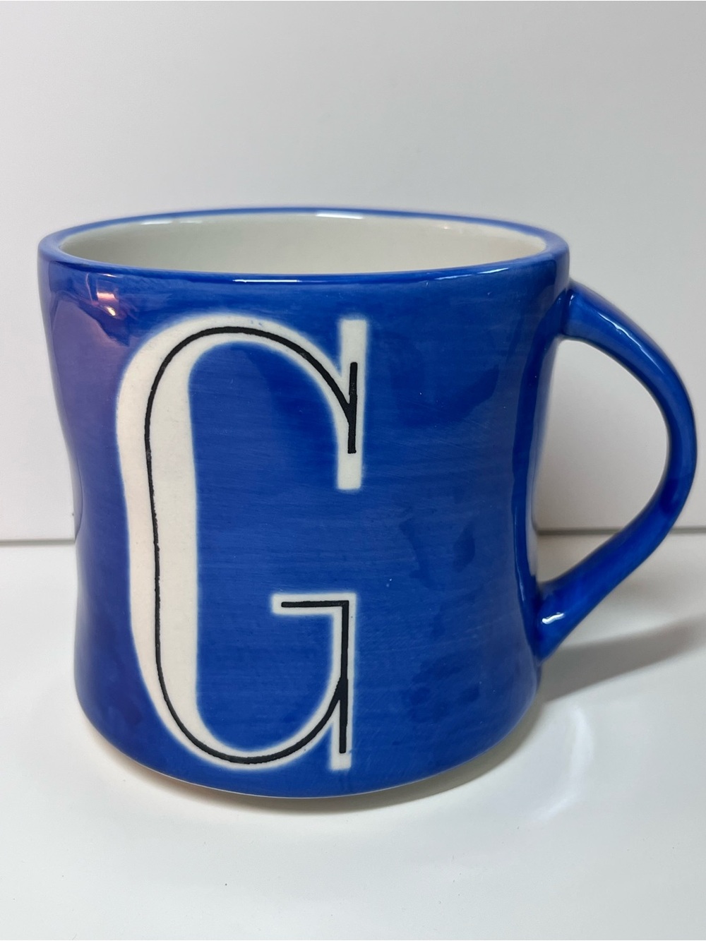 Anthropologie Blue Ceramic Mug Monogram G
